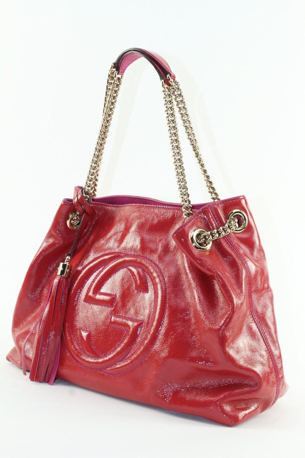 Gucci Patent Pink Soho Fringe Tassel Chain Tote 2way Fuchsia 1GK0104K For Sale 8