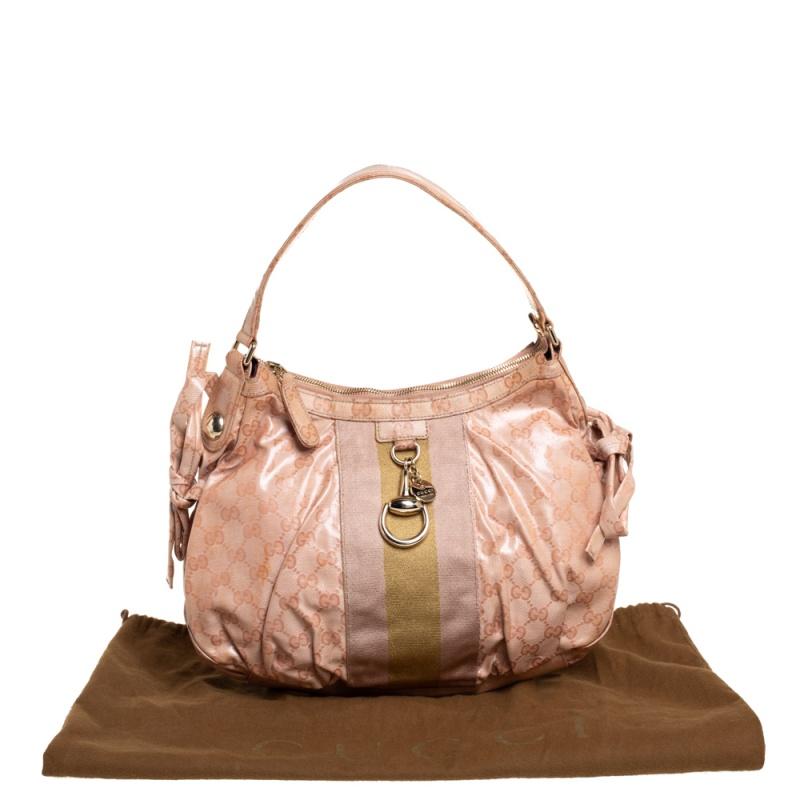 Gucci Peach GG Crystal Canvas Vintage Web Hobo 7