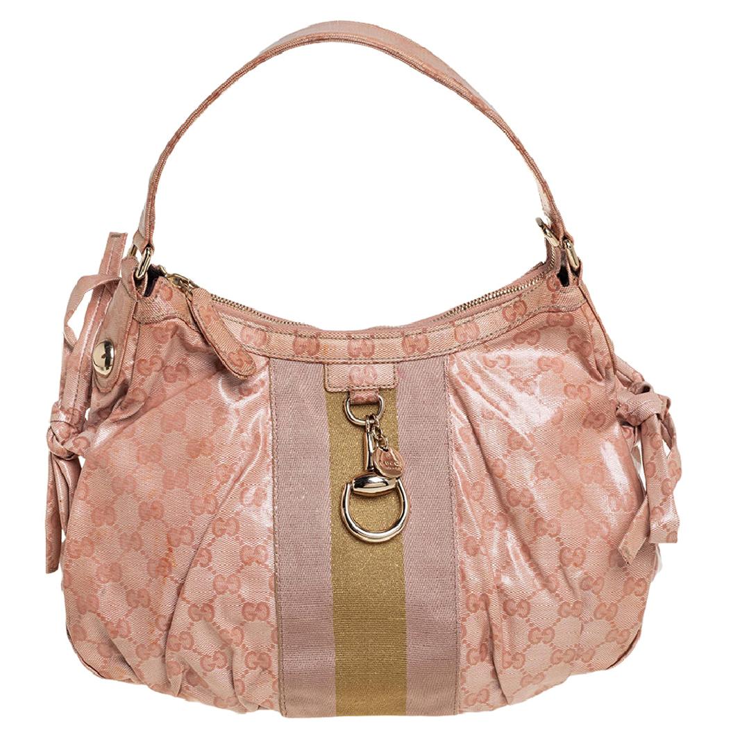 Gucci Peach GG Crystal Canvas Vintage Web Hobo