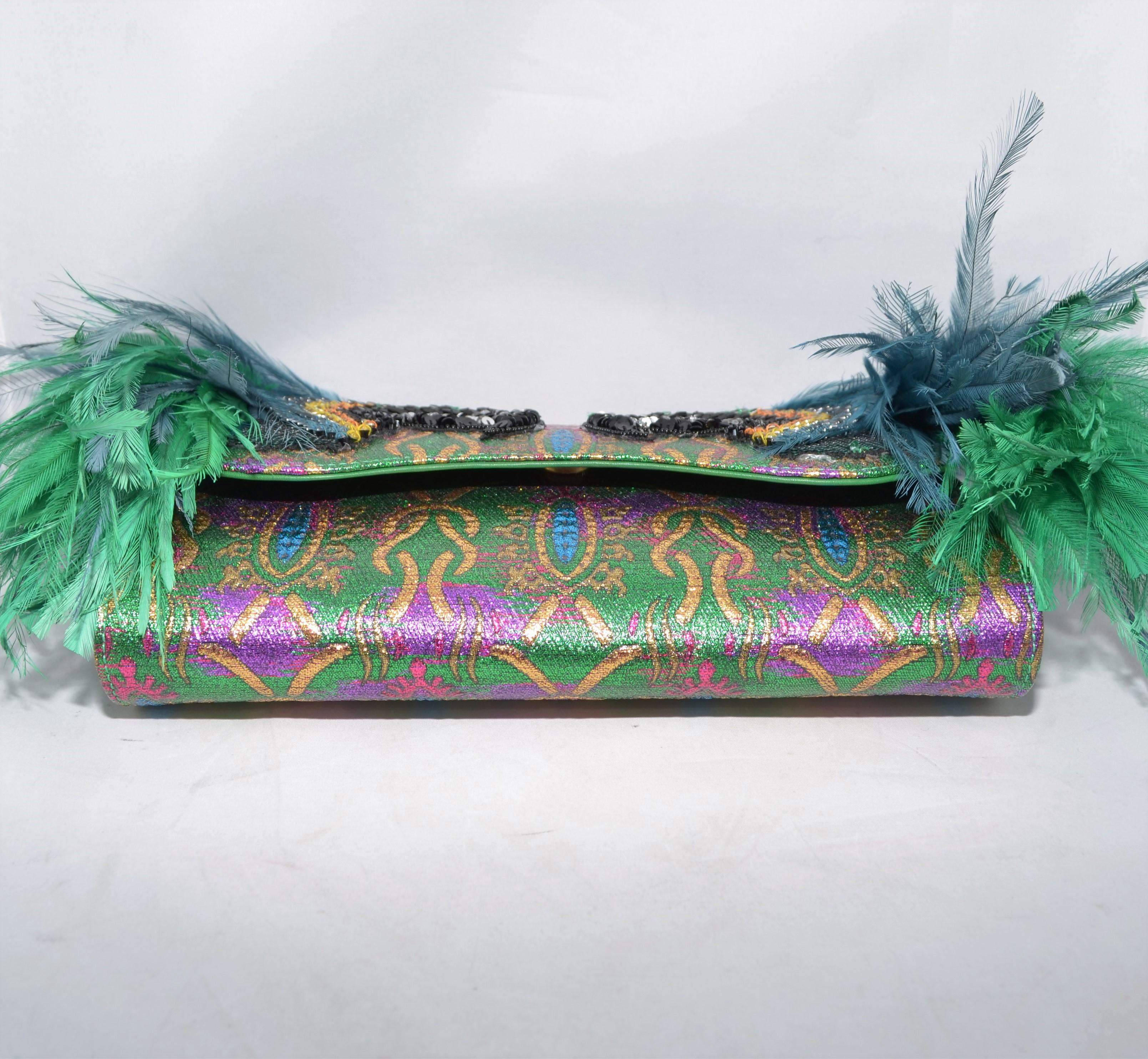 Gucci Macaw Brocade Clutch with Feathers 2