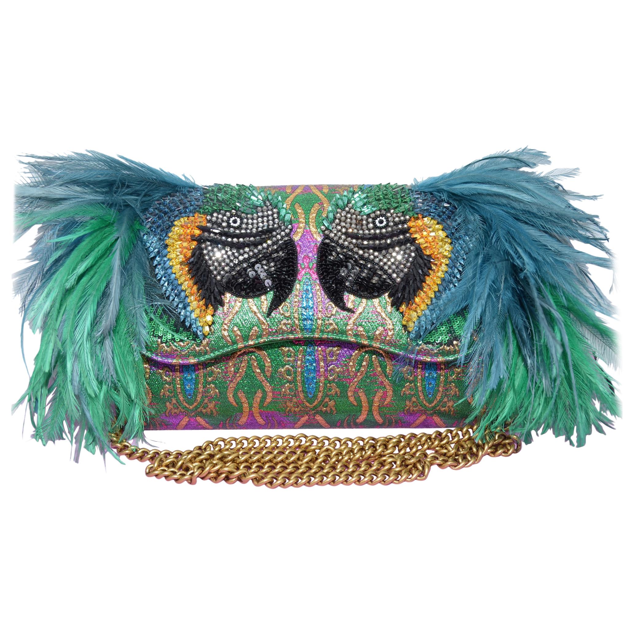 Gucci Macaw Brocade Clutch with Feathers at 1stDibs | jeweled macaw