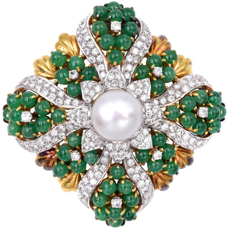 Gucci Pearl and Emerald Brooch/Pendant For Sale at 1stdibs