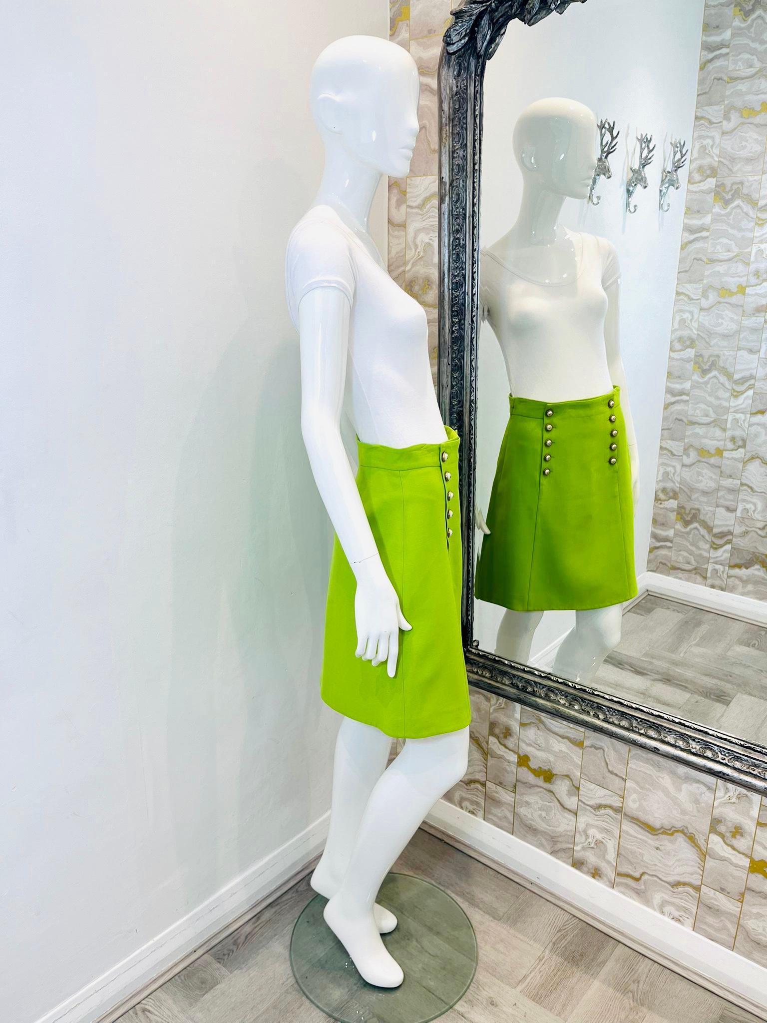 Green Gucci Pearl Button Skirt In Silk & Wool For Sale