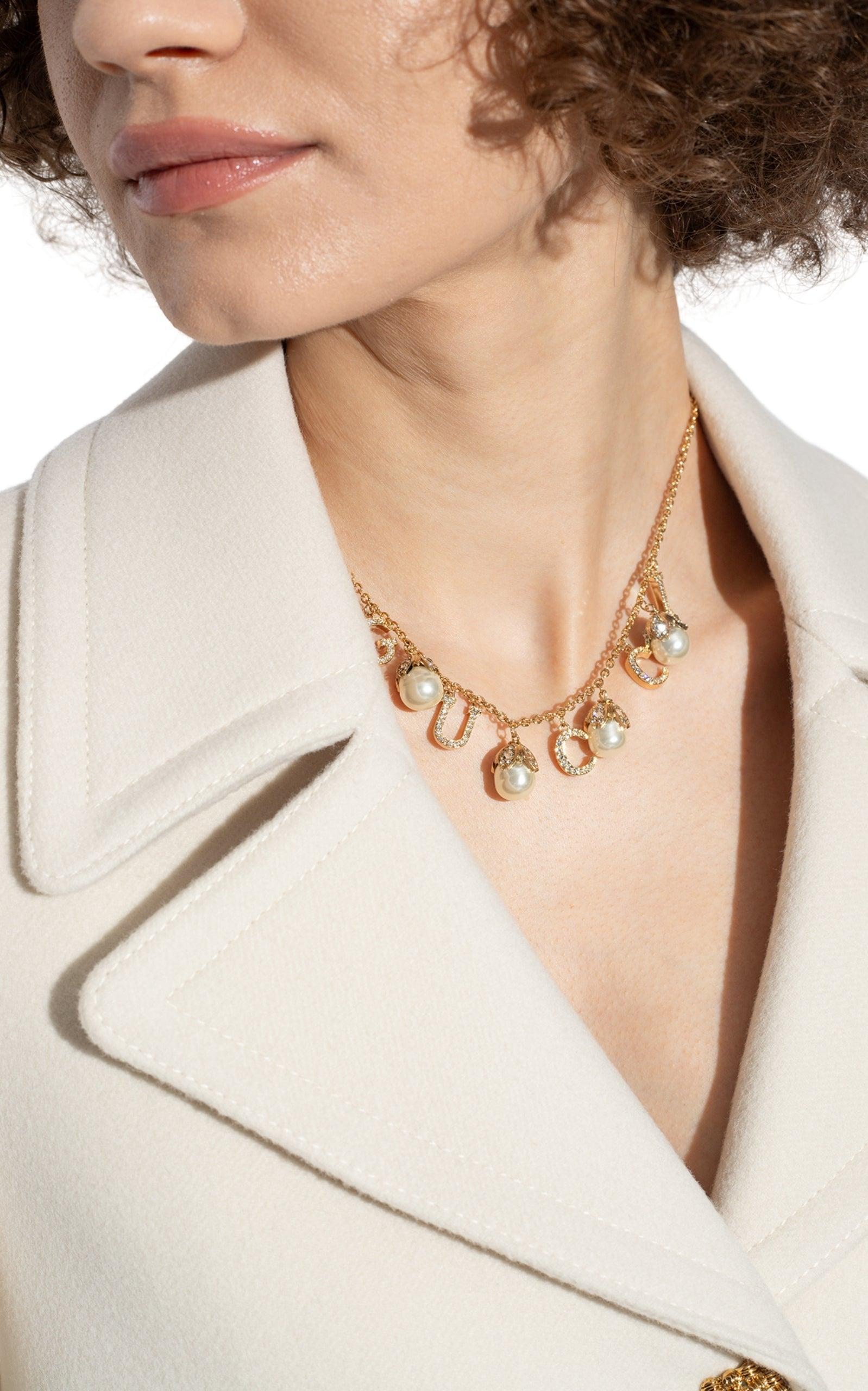 Art Deco Gucci Pearl Embellished Necklace For Sale
