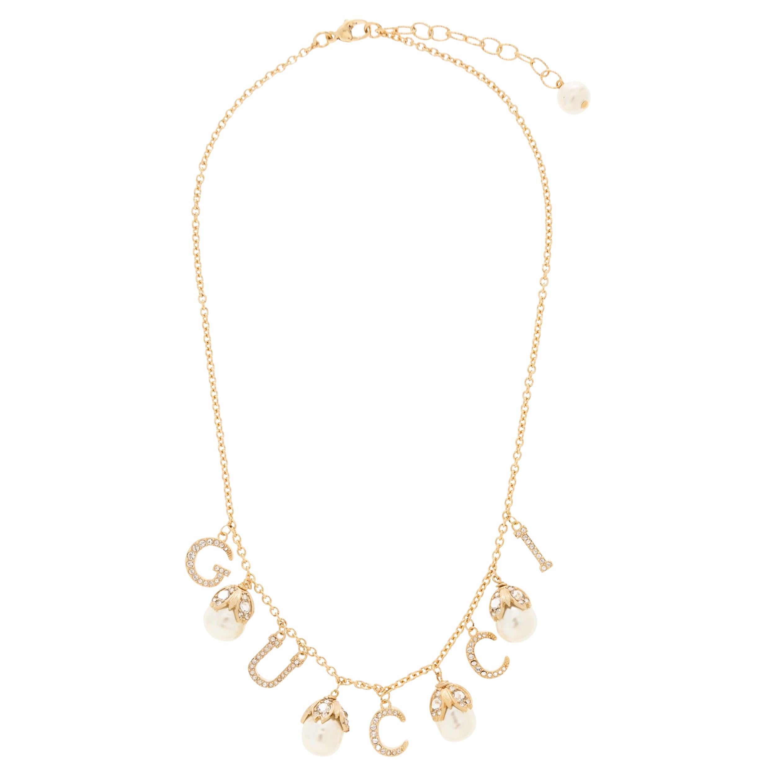 Gucci Pearl Embellished Necklace For Sale