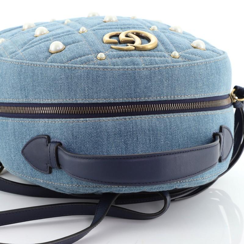 Gucci Pearly GG Marmont Backpack Embellished Matelasse Denim Small  2