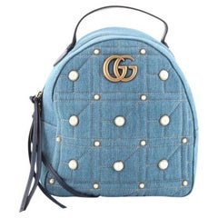 Gucci Pearly GG Marmont Backpack Embellished Matelasse Denim Small