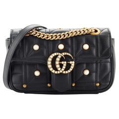 Gucci Pearly GG Marmont Flap Bag Embellished Matelasse Leather Mini
