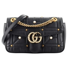 Gucci Pearly GG Marmont Flap Bag Embellished Matelasse Leather Small