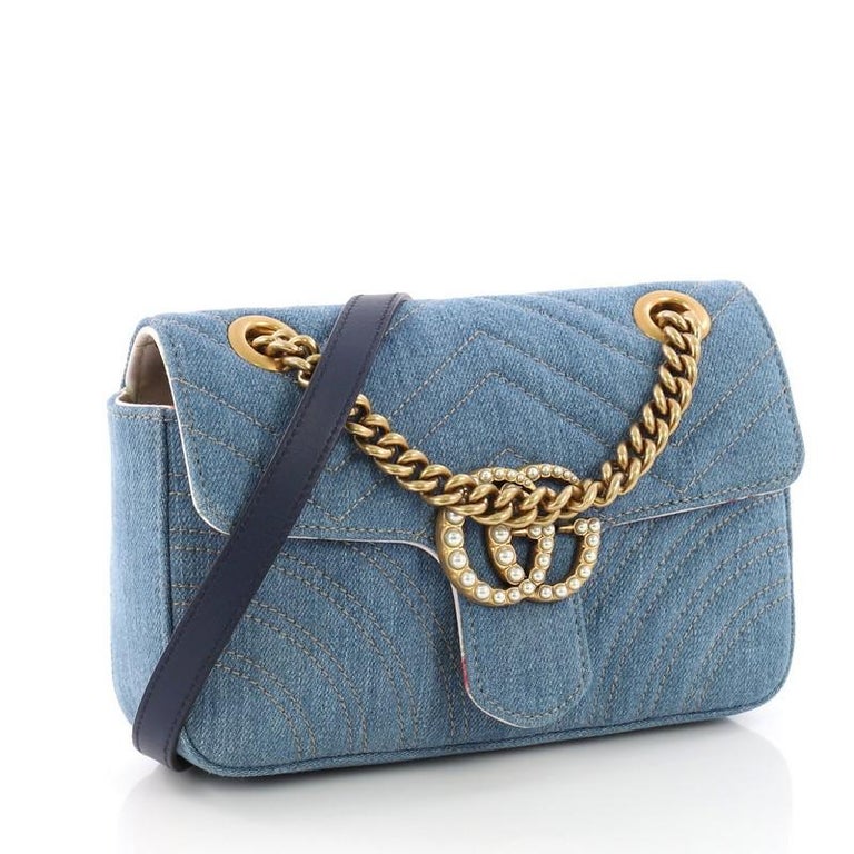 Gucci Pearly GG Marmont Flap Bag Matelasse Denim Mini at 1stDibs | gucci  denim marmont bag, gucci marmont denim bag