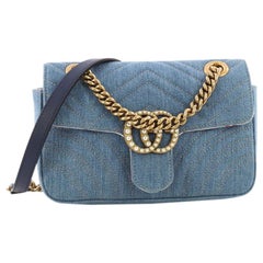 Gucci Pearly GG Marmont Flap Bag Matelasse Denim Mini