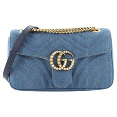 Gucci Pearly GG Marmont Flap Bag Matelasse Denim Small