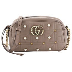 Gucci Pearly GG Marmont Shoulder Bag Embellished Matelasse Leather Small