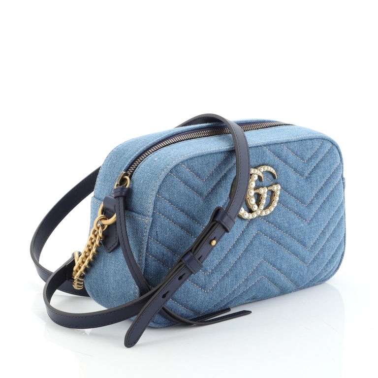 Gucci Pearly GG Marmont Shoulder Bag Matelasse Denim Small at 1stdibs