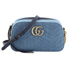 Gucci Pearly GG Marmont Shoulder Bag Matelasse Denim Small 