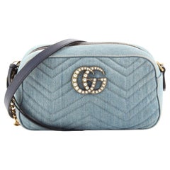 Gucci Pearly GG Marmont Shoulder Bag Matelasse Denim Small
