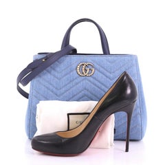 Gucci Pearly GG Marmont Tote Matelasse Denim Small