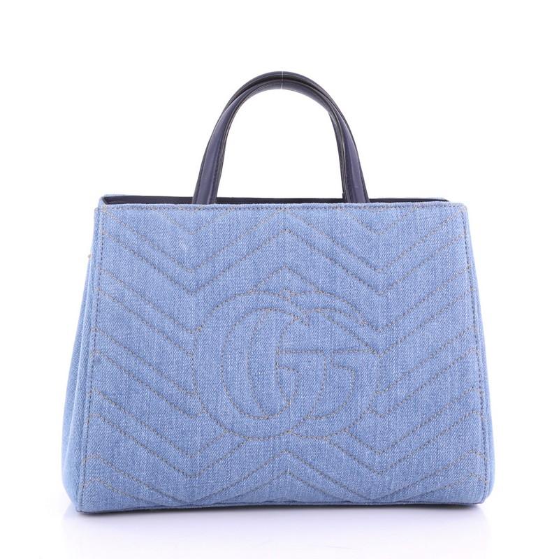 Gucci Pearly GG Marmont Tote Matelasse Denim Small In Good Condition In NY, NY