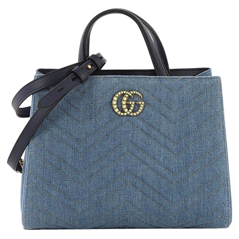 Gucci Pearly GG Marmont Tote Matelasse Denim Small