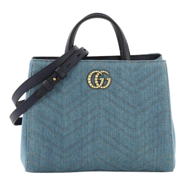 Gucci Pearly GG Marmont Tote Matelasse Denim Small