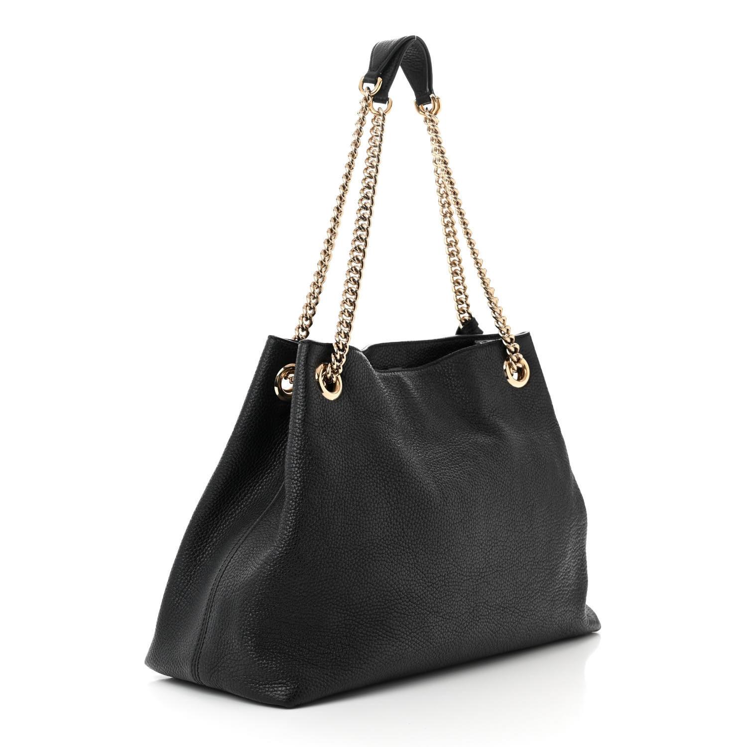 Gucci Pebbled Calfskin Black Soho Chain Shoulder Bag Medium In Fair Condition For Sale In Montreal, Quebec