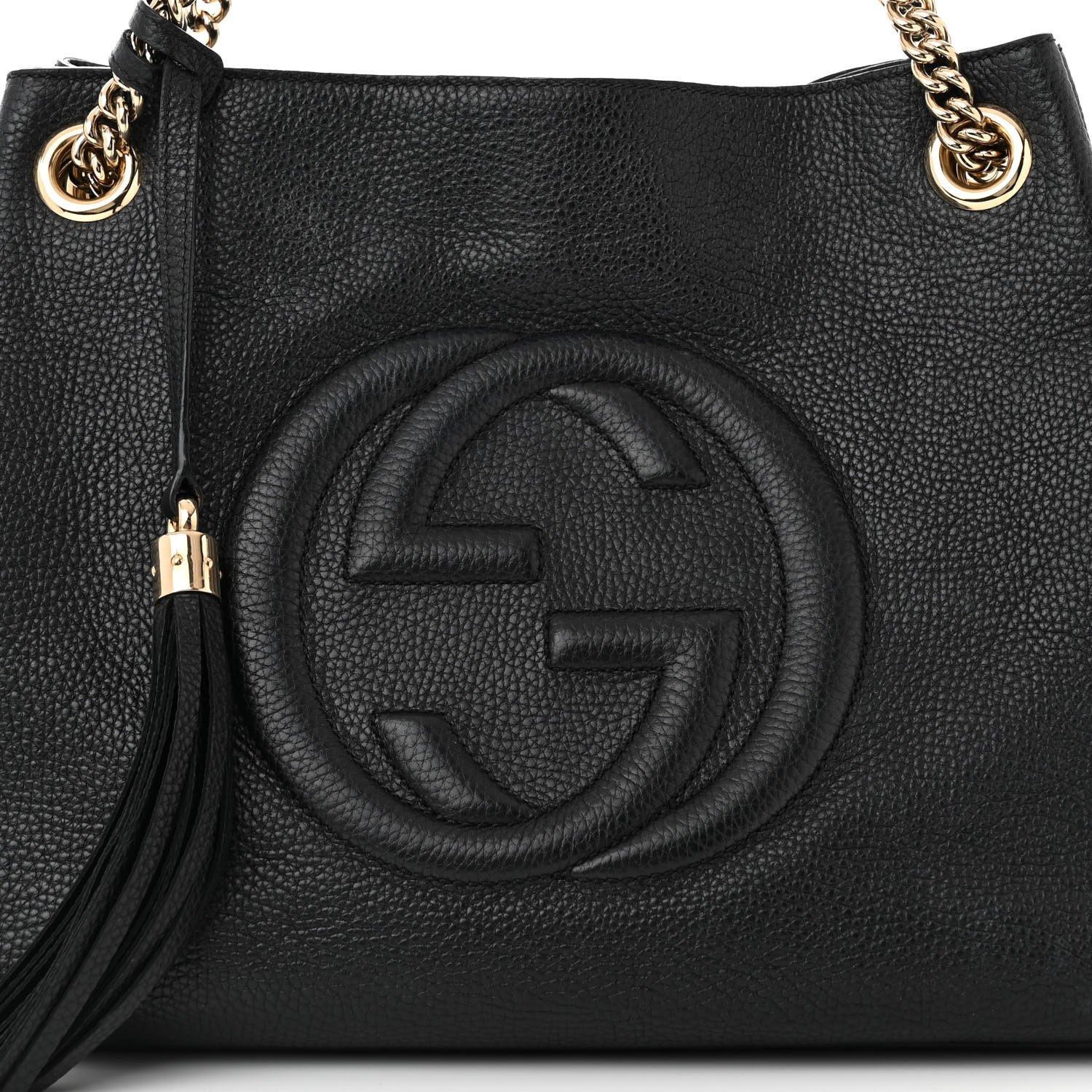 Gucci Pebbled Calfskin Black Soho Chain Shoulder Bag Medium For Sale 3