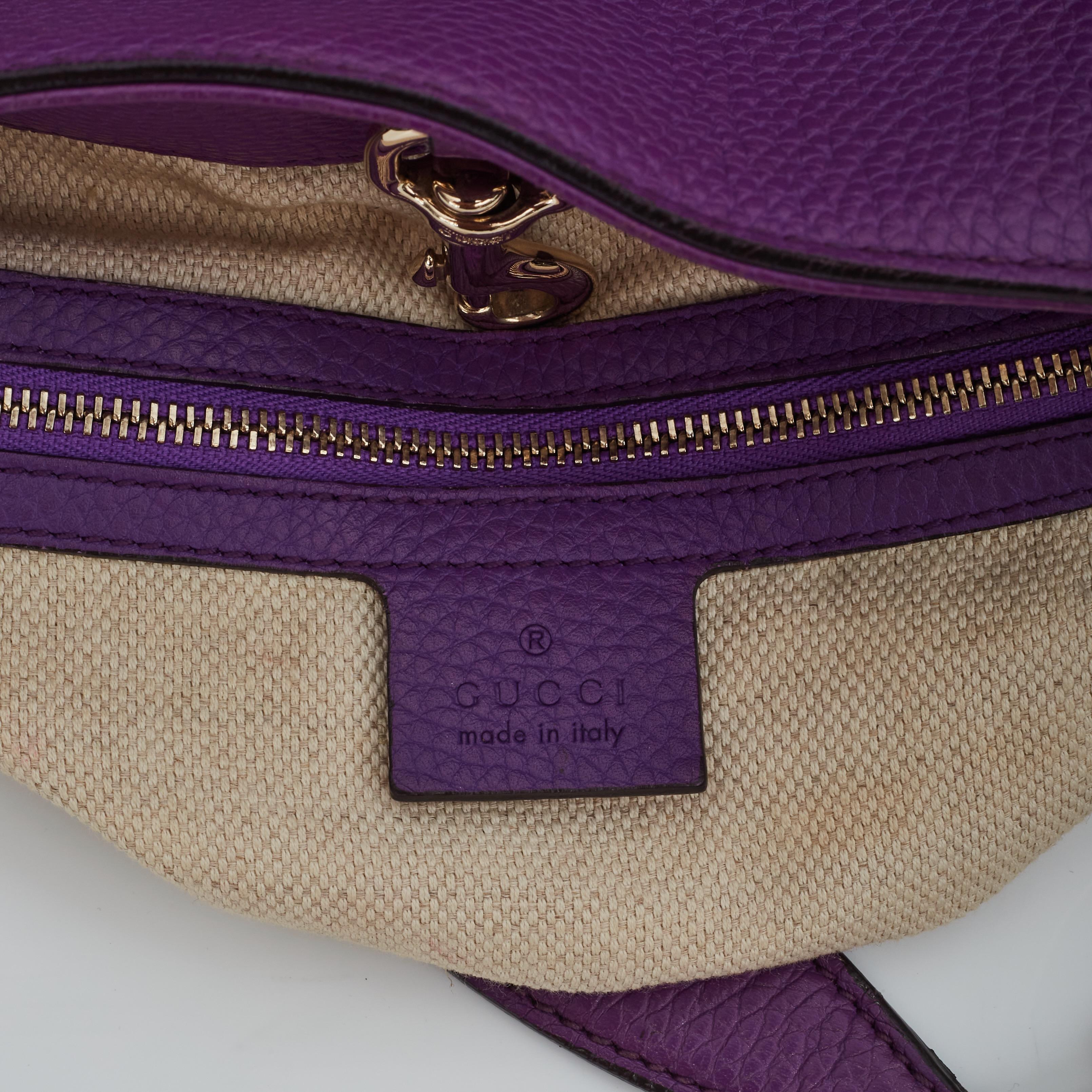 Gucci Pebbled Calfskin Purple Soho Chain Shoulder Bag Medium For Sale 3