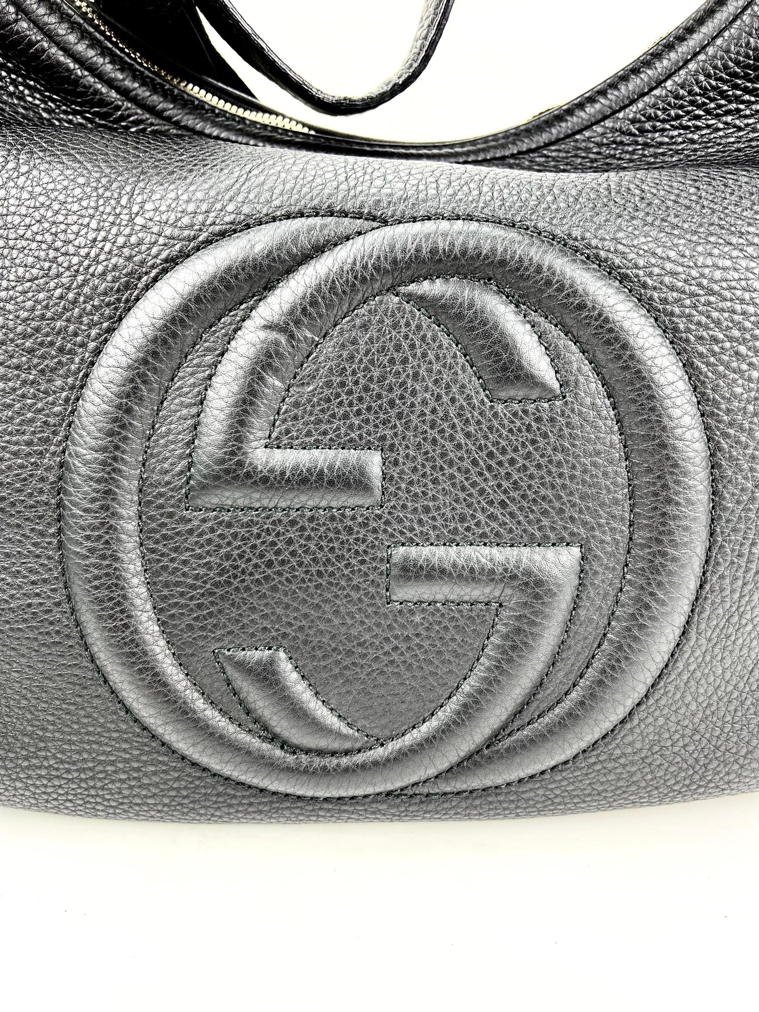 Gucci Pebbled Calfskin Leather Large Soho Hobo Black Tote W/ Tassel Added Insert 4