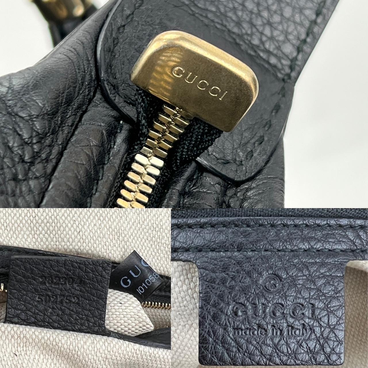 Gucci Pebbled Calfskin Leather Large Soho Hobo Black Tote W/ Tassel Added Insert 5
