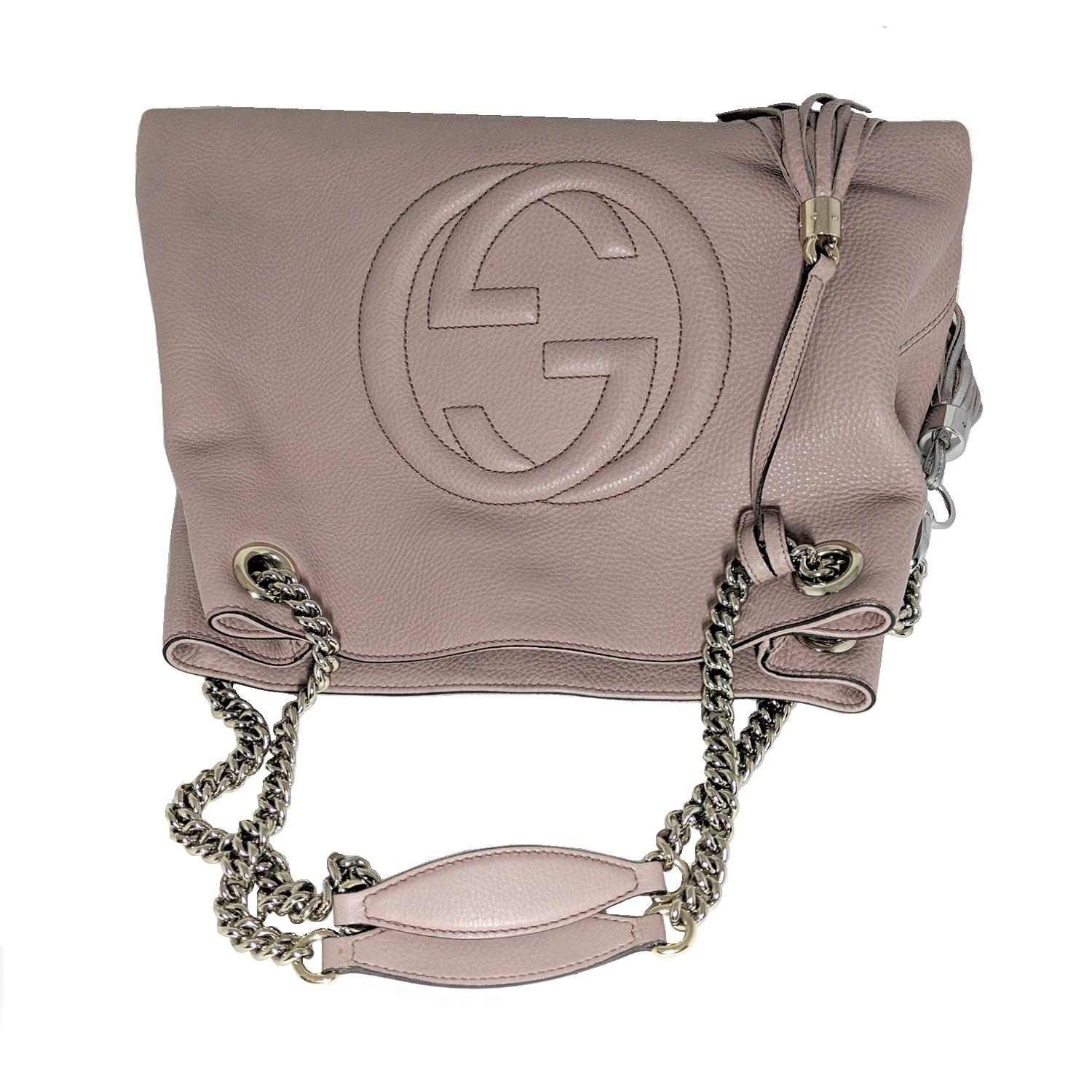 Brown Gucci Pebbled Calfskin Medium Soho Chain Shoulder Bag