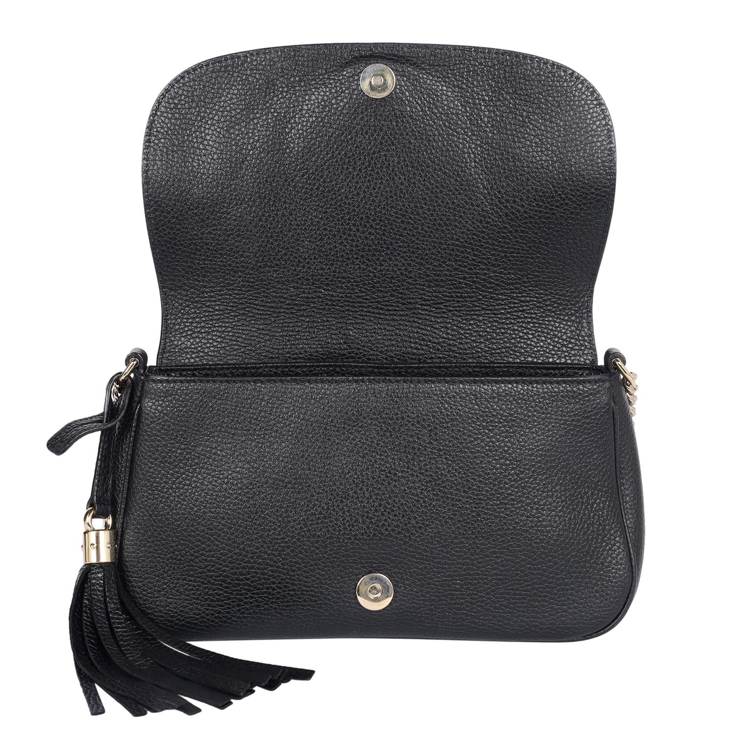 GUCCI Pebbled Calfskin Medium Soho Flap Crossbody Black For Sale 6