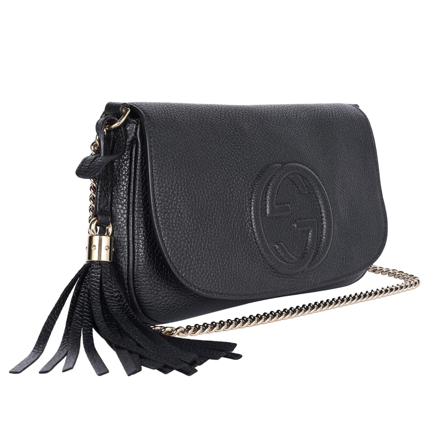Women's GUCCI Pebbled Calfskin Medium Soho Flap Crossbody Black For Sale