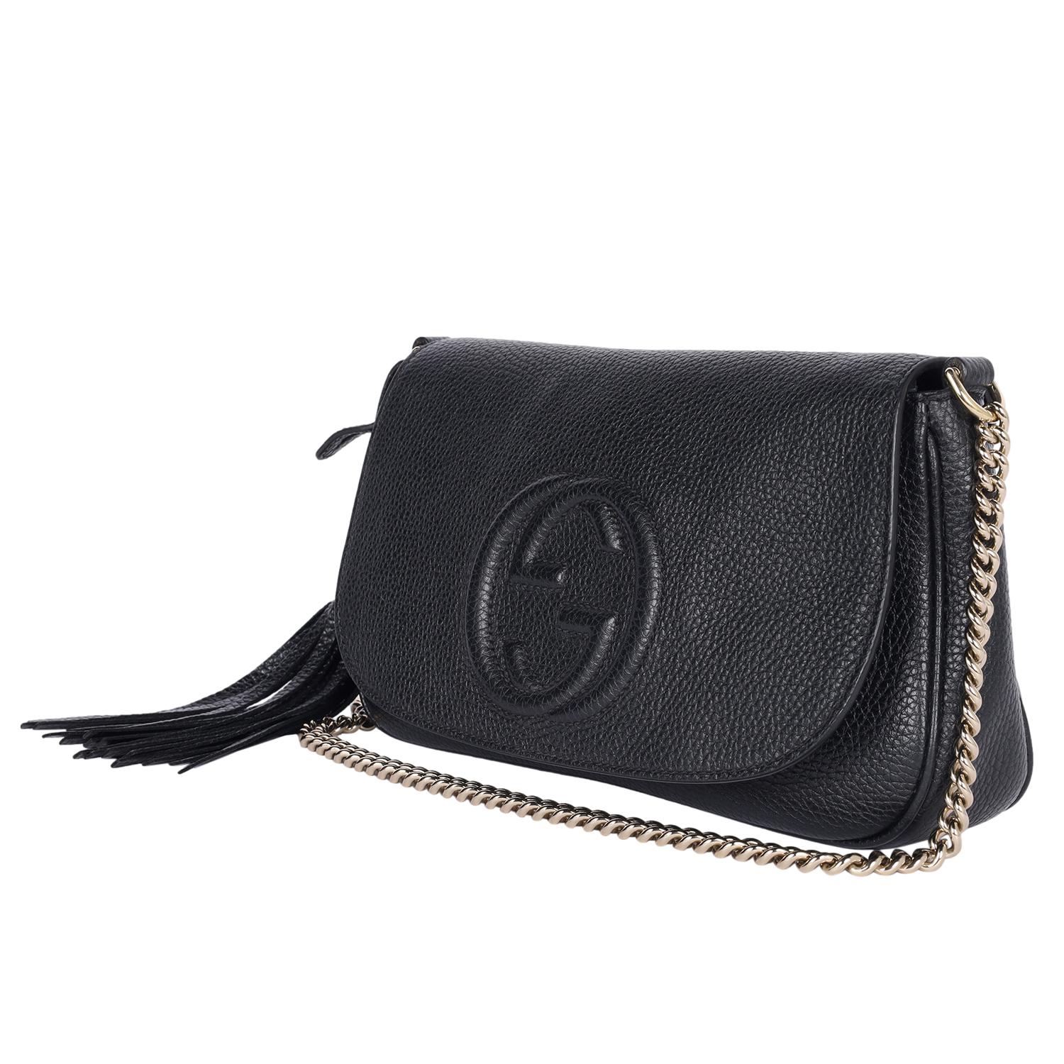 GUCCI Pebbled Calfskin Medium Soho Flap Crossbody Black For Sale 1