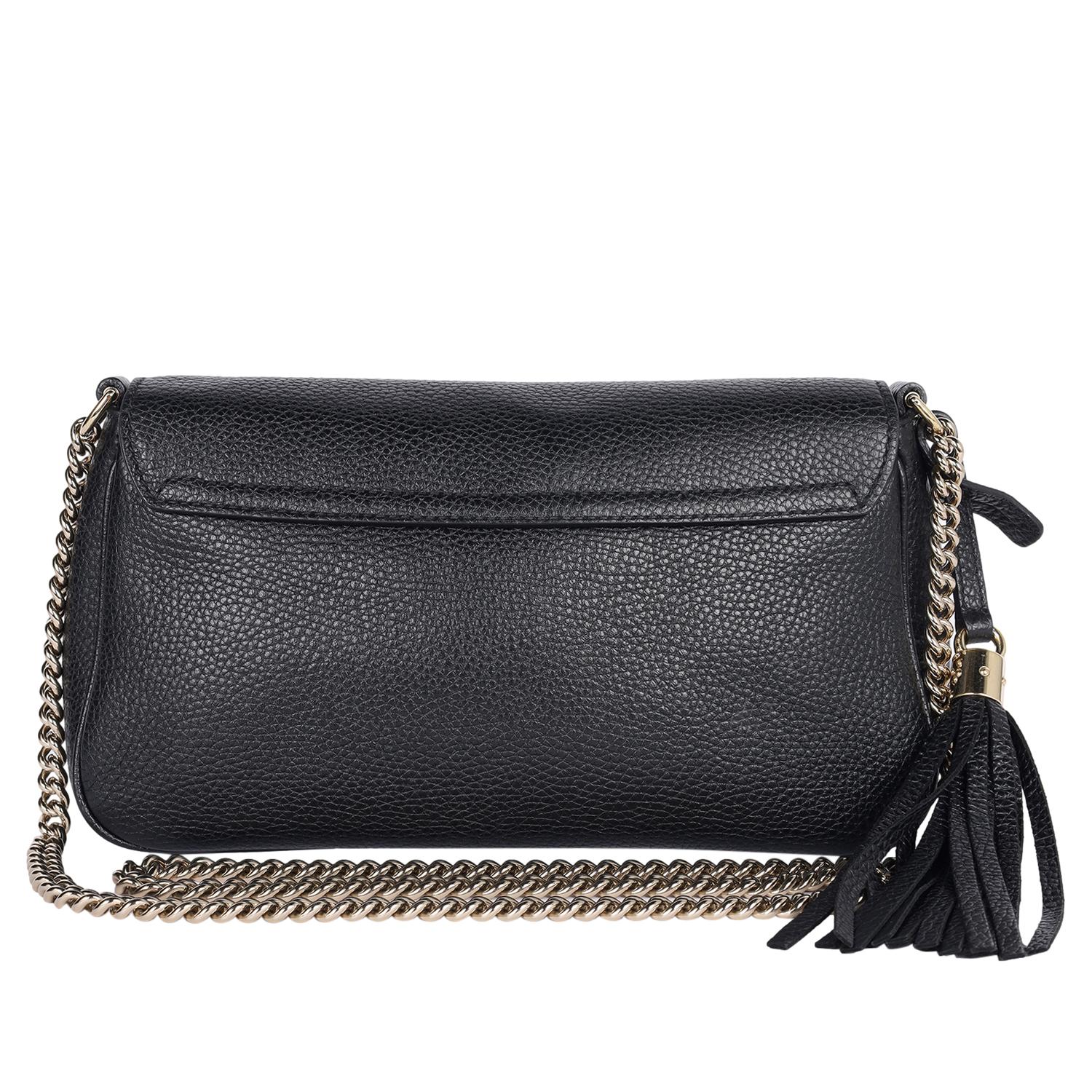 GUCCI Pebbled Calfskin Medium Soho Flap Crossbody Black For Sale 2