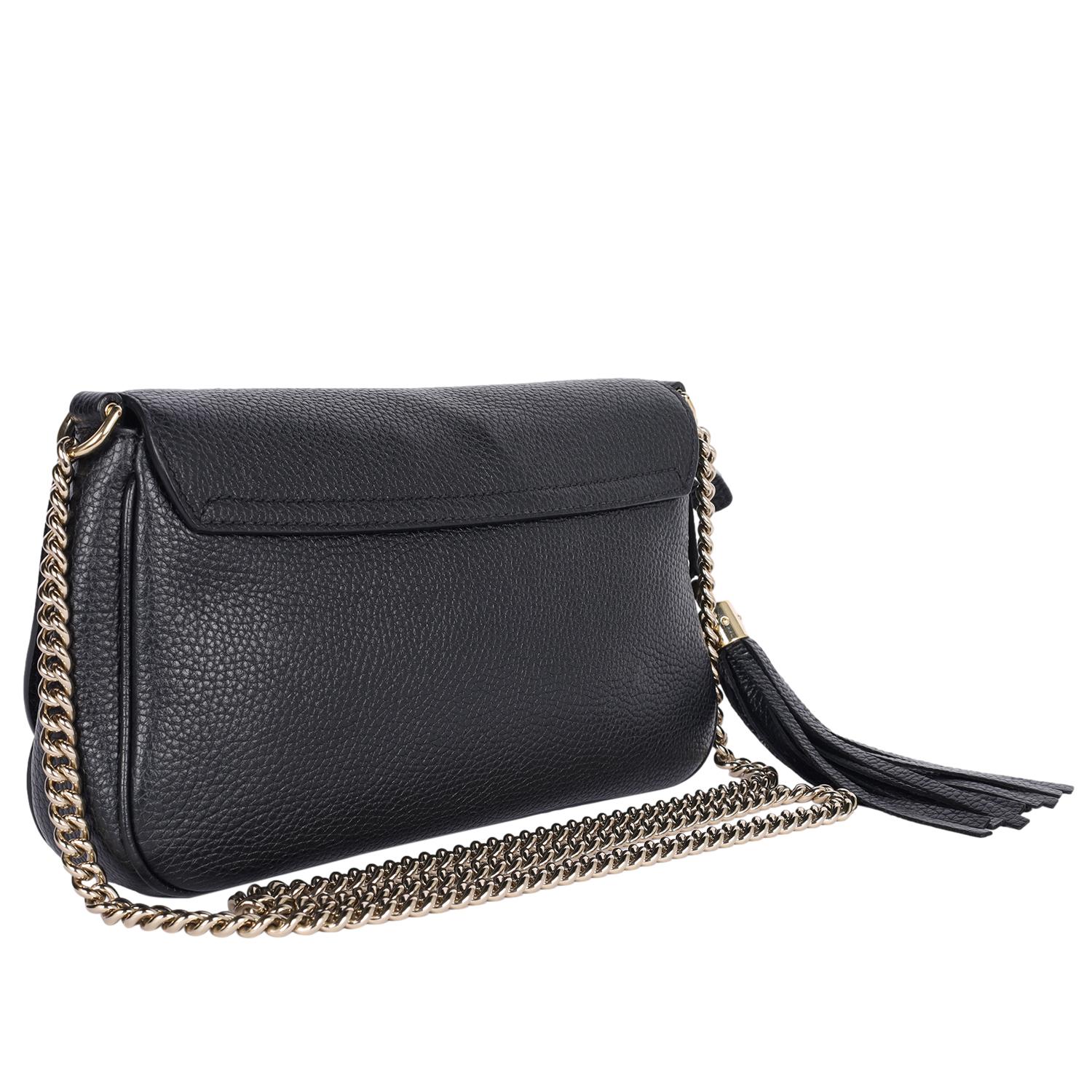 GUCCI Pebbled Calfskin Medium Soho Flap Crossbody Black For Sale 3