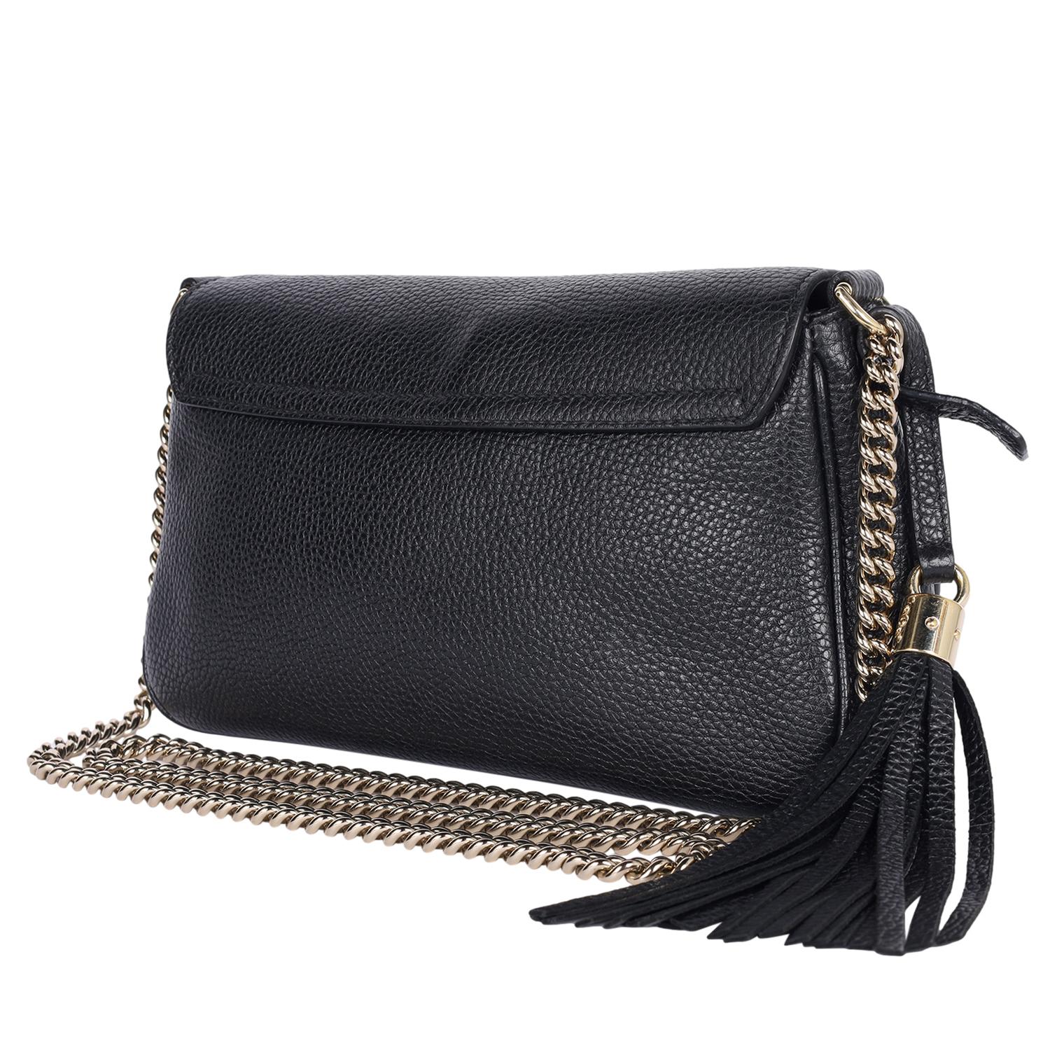 GUCCI Pebbled Calfskin Medium Soho Flap Crossbody Black For Sale 4