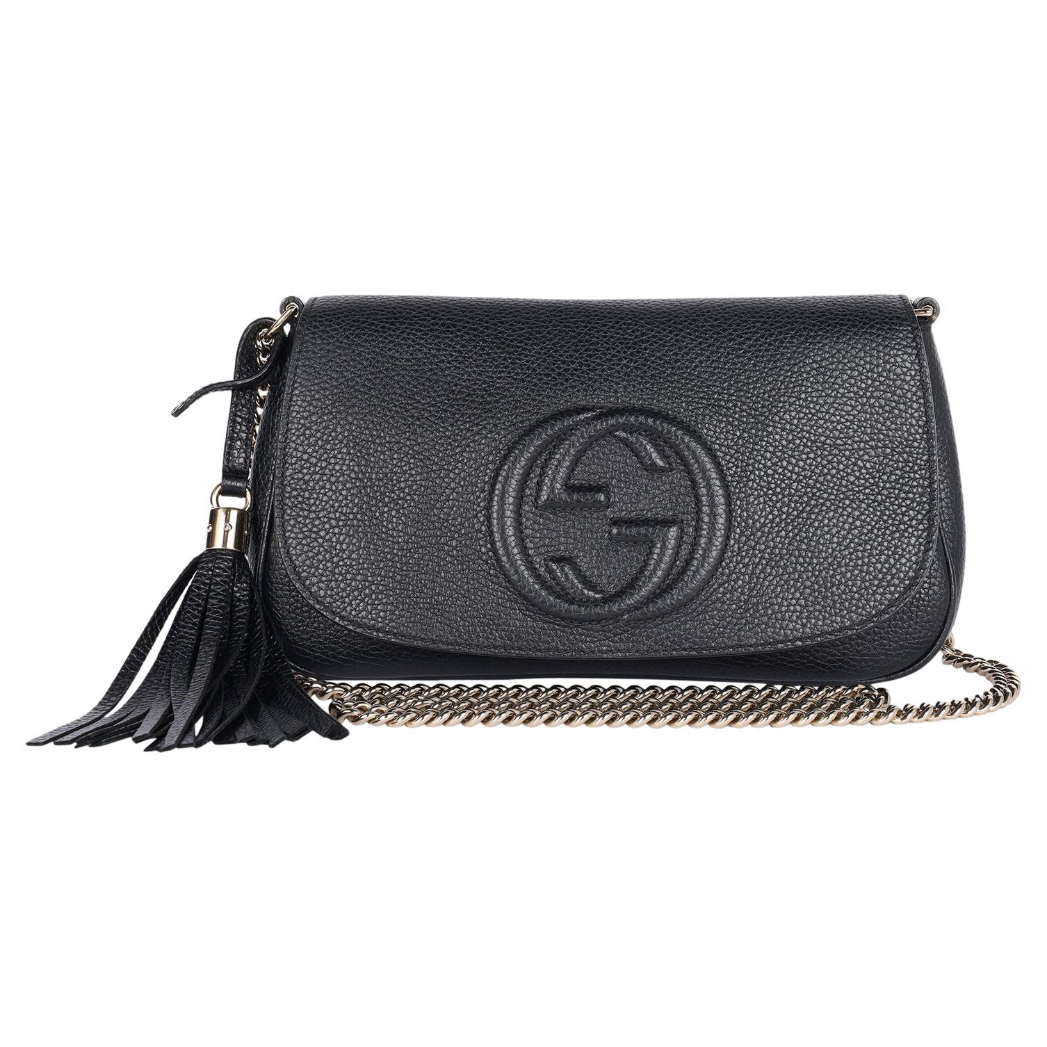 GUCCI Pebbled Calfskin Medium Soho Flap Crossbody Black For Sale