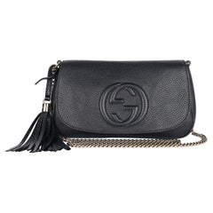 GUCCI Pebbled Calfskin Medium Soho Flap Crossbody Black