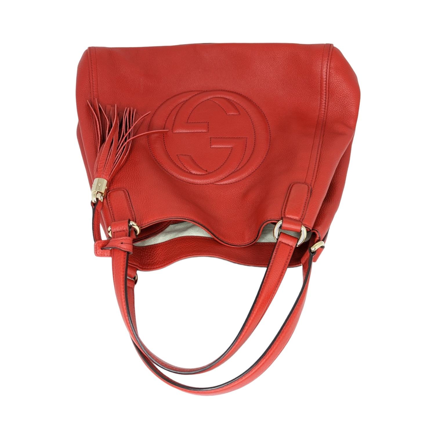 Gucci Pebbled Calfskin Medium Soho Shoulder Bag Red 2