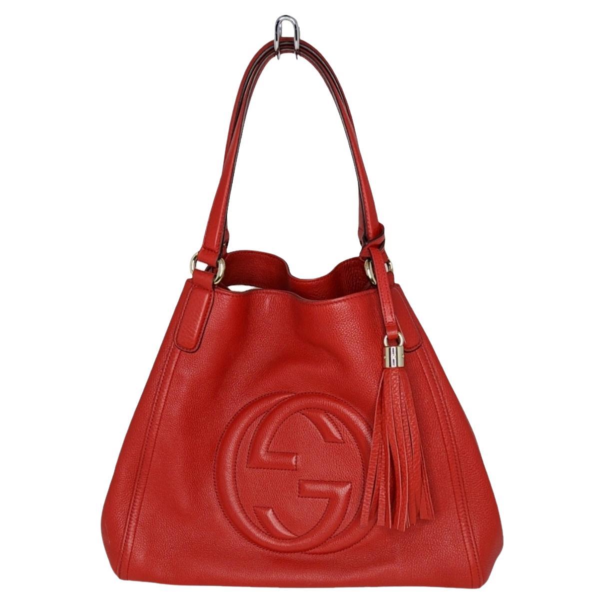 Gucci Pebbled Calfskin Medium Soho Shoulder Bag Red