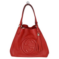 Gucci Pebbled Calfskin Medium Soho Shoulder Bag Red