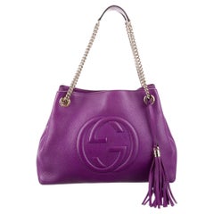 Gucci Pebbled Calfskin Purple Soho Chain Shoulder Bag Medium