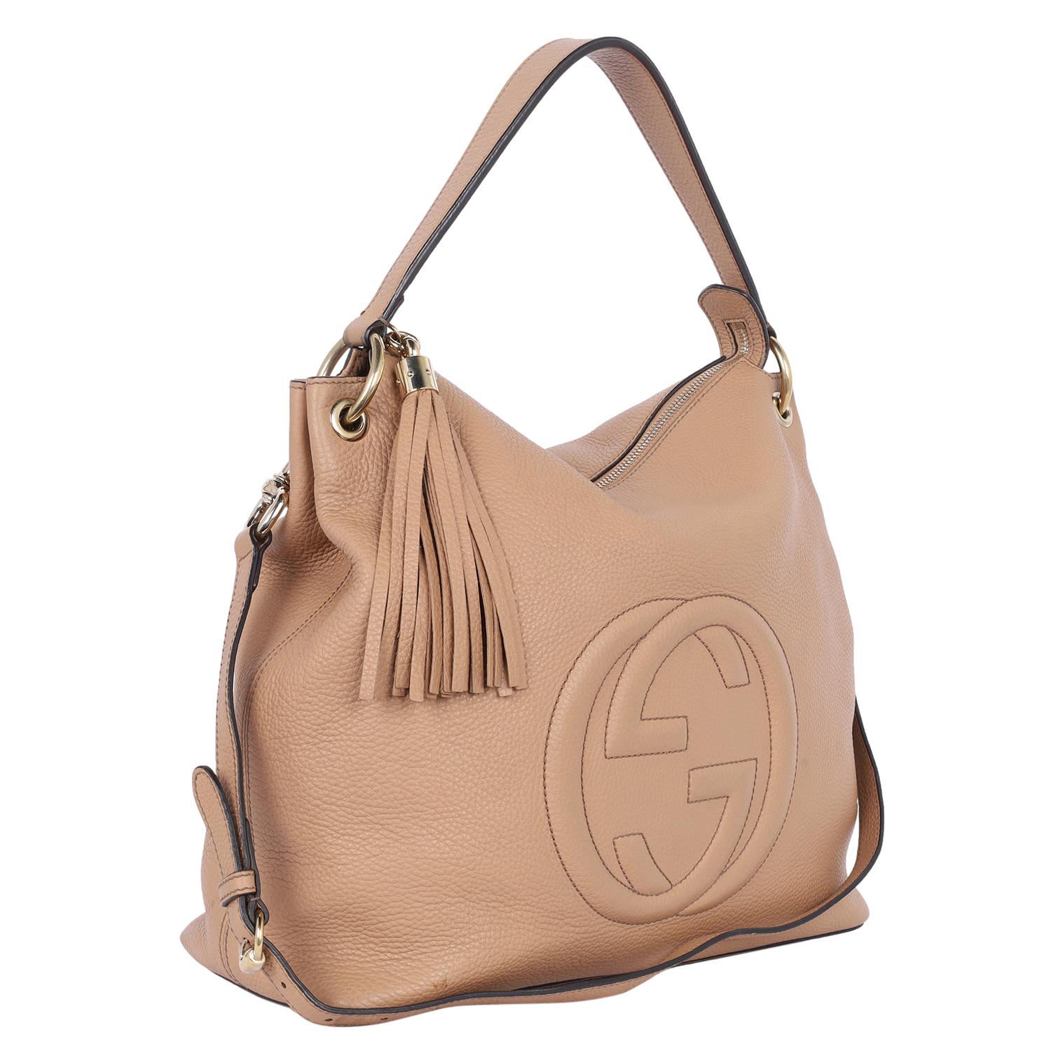 Beige Gucci Pebbled Calfskin Soho Top Handle Hobo Bag Brownish Tan For Sale