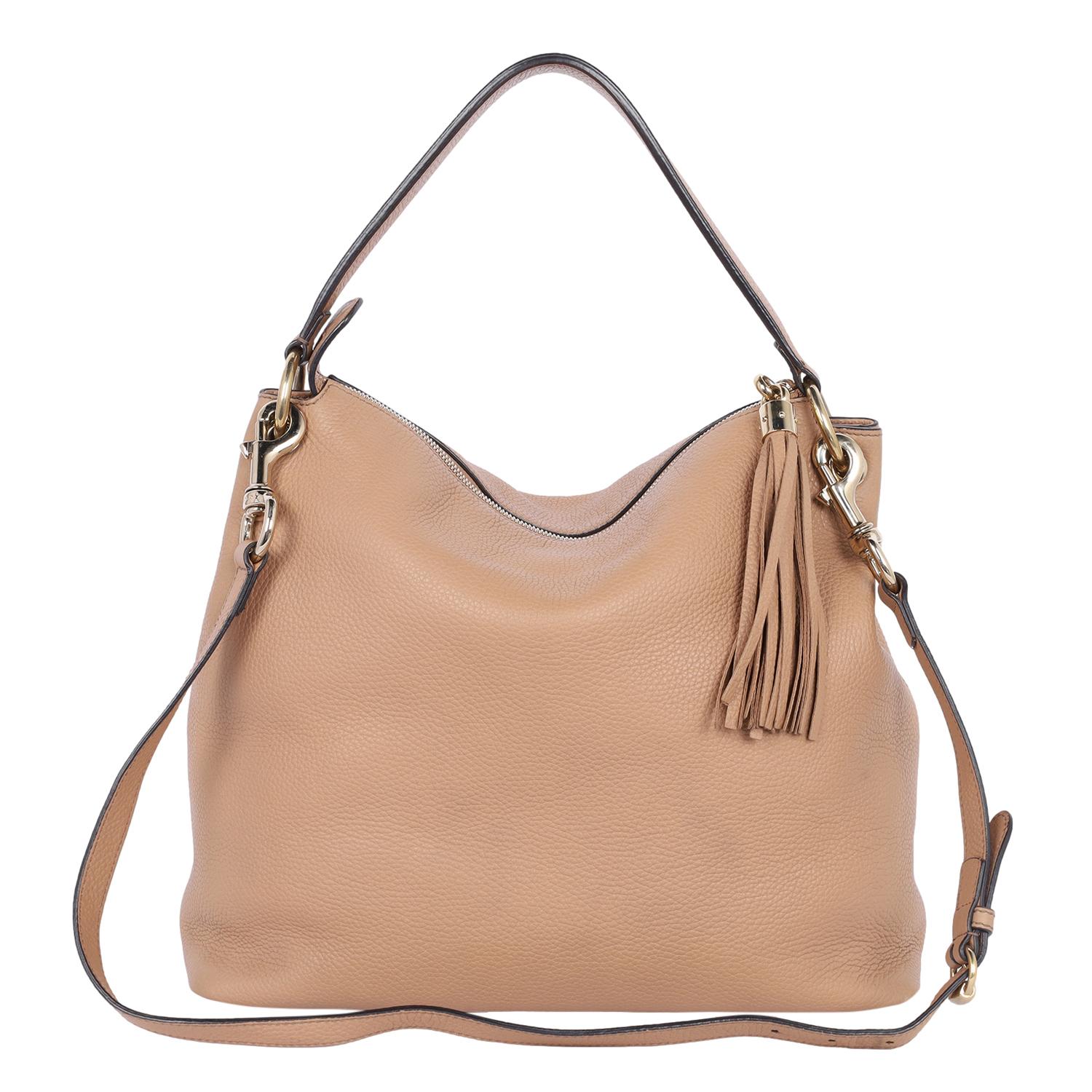 Women's Gucci Pebbled Calfskin Soho Top Handle Hobo Bag Brownish Tan For Sale
