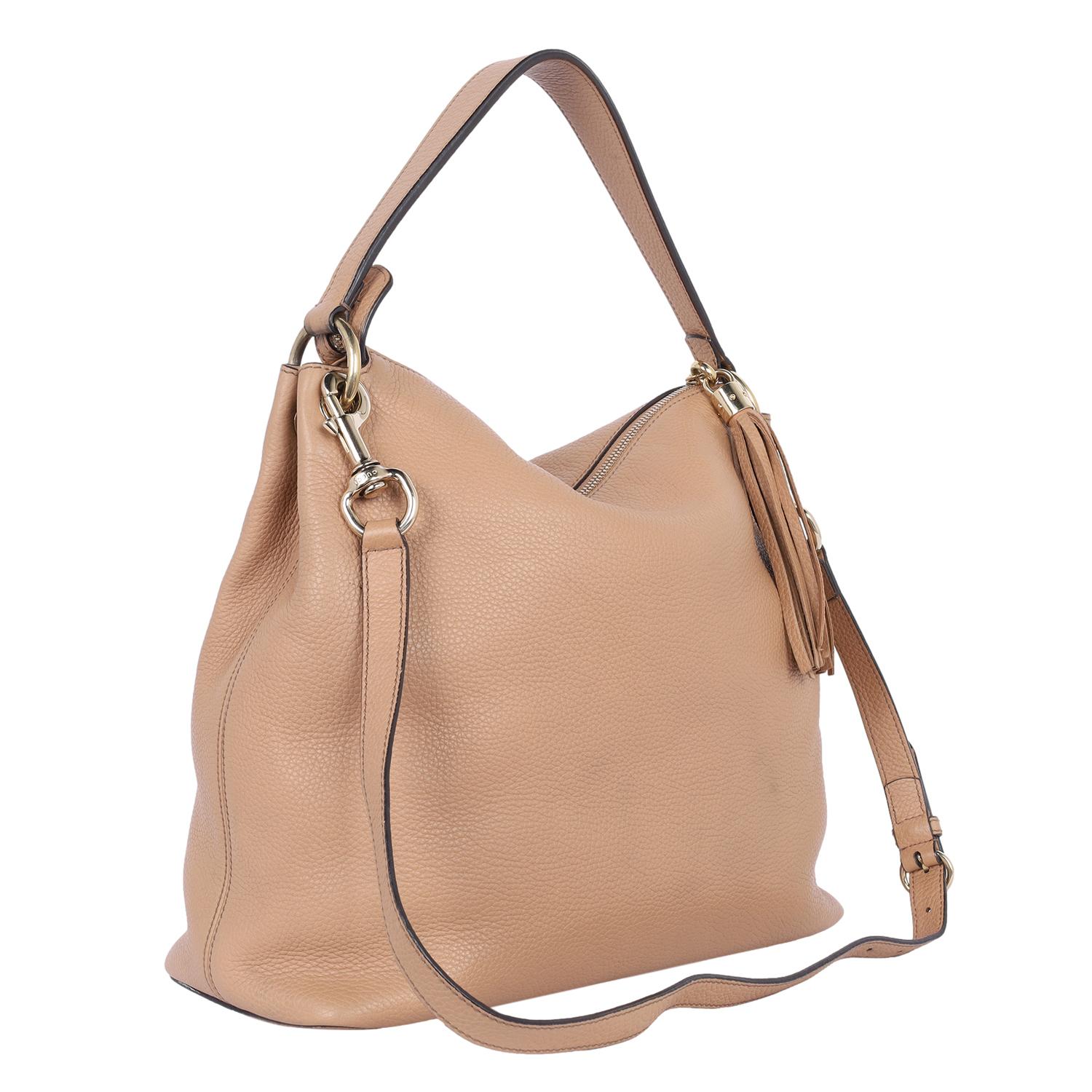 Gucci Pebbled Calfskin Soho Top Handle Hobo Bag Brownish Tan For Sale 1