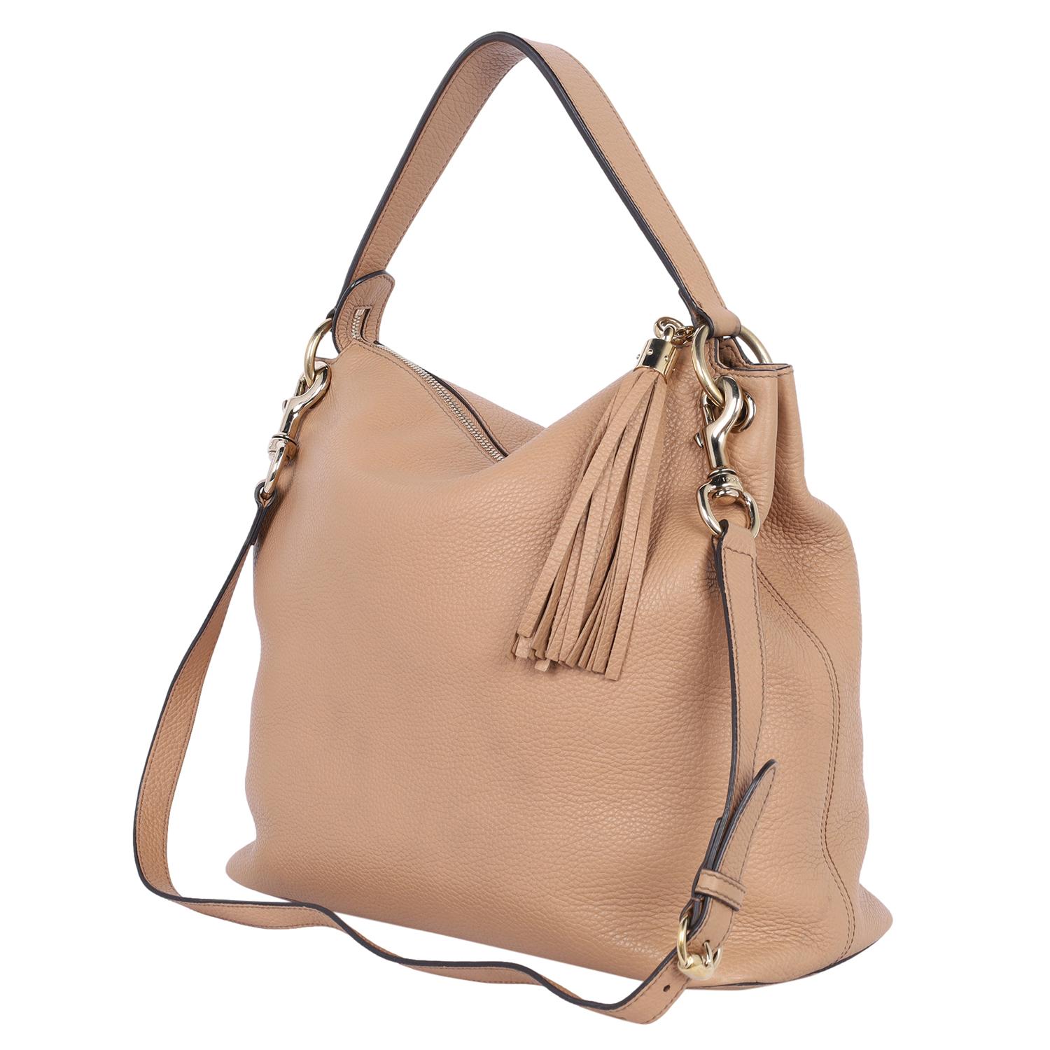 Gucci Pebbled Calfskin Soho Top Handle Hobo Bag Brownish Tan For Sale 2