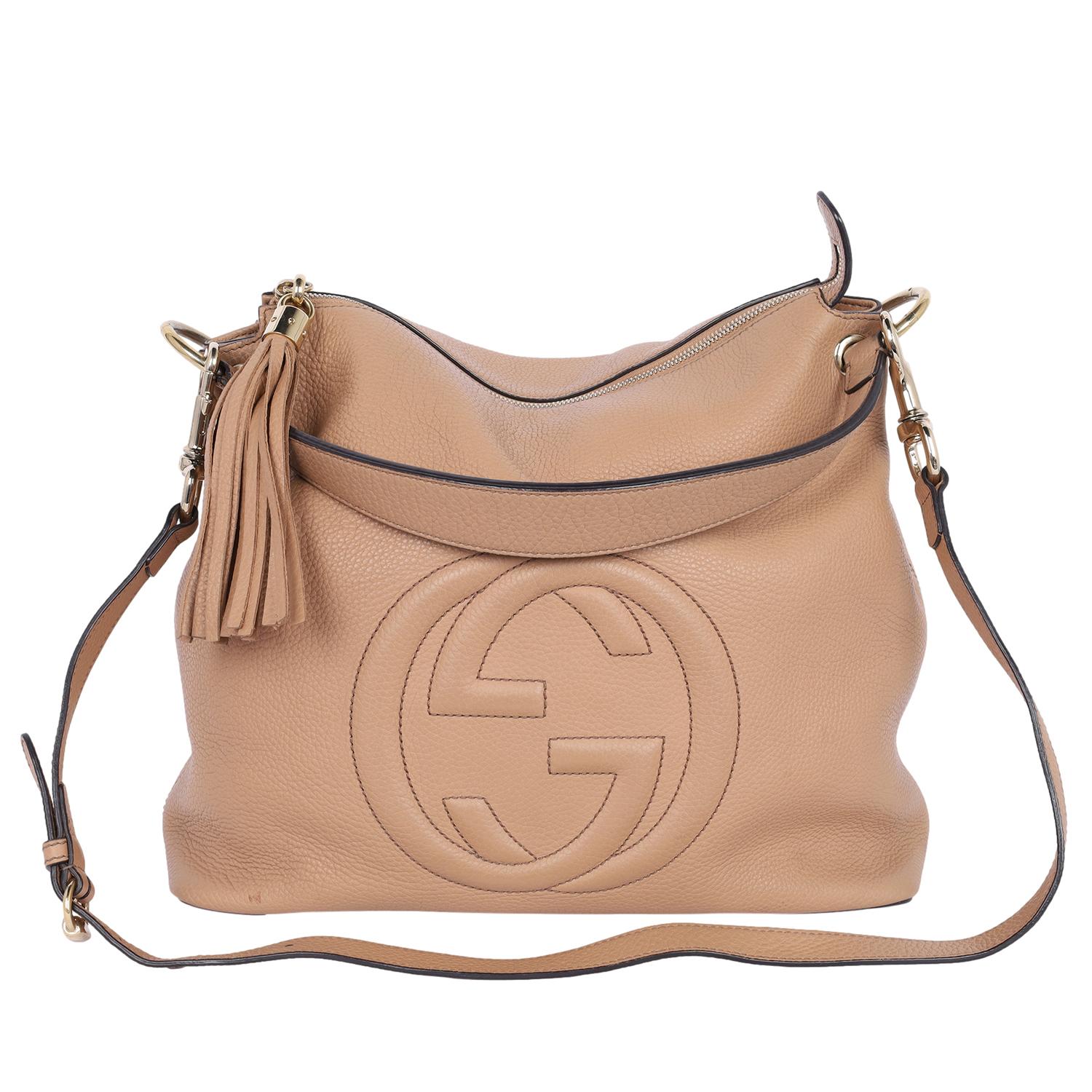Gucci Pebbled Calfskin Soho Top Handle Hobo Bag Brownish Tan For Sale 3