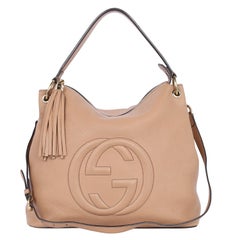 Gucci Soho Top Handle Hobo Bag aus Kalbsleder mit Kieselsteinen, bräunlich braun