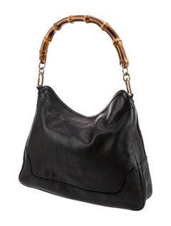 Gucci Pebbled Leather Black Diana Bamboo Hobo Bag Medium