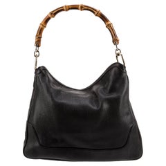 Gucci Pebbled Leather Black Diana Bamboo Hobo Bag Medium